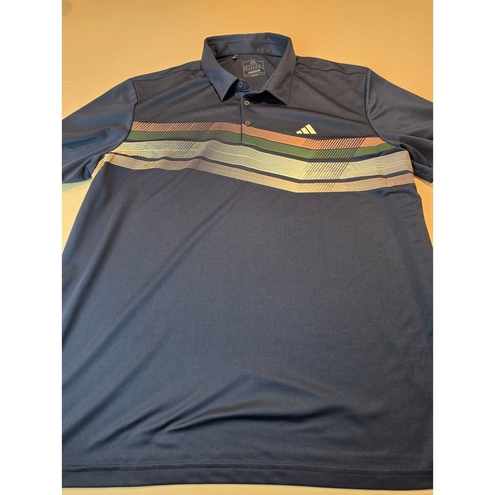 Adidas Mens‎ Performance Polo Shirt Navy Blue Geometric Stripe IX2012 2XL